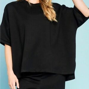 UMGEE Black Luxeknit Oversized Top Drop Shoulder Cropped Sweatshirt NWT